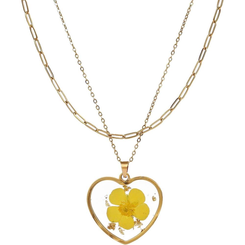 imageLit Wall Birth Flower Necklaces for Women Gold 2Pcs 18K Gold Plated Handmade Pressed Flower Necklace Heart Shaped Birth Month Flower Necklace Flower Pendant Necklace Birthday Gifts for WomenDecember Birth Flower