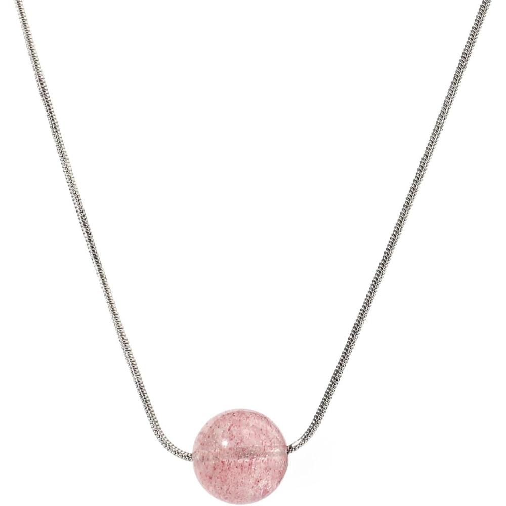 imageLit Wall Crystal Necklaces for Women 10mm 18K Gold White Plated Crystal Pendant Natural Stone Necklace Adjustable Gemstone Necklace Healing Crystal Necklace Silver Necklaces for WomenStrawberry Quartz
