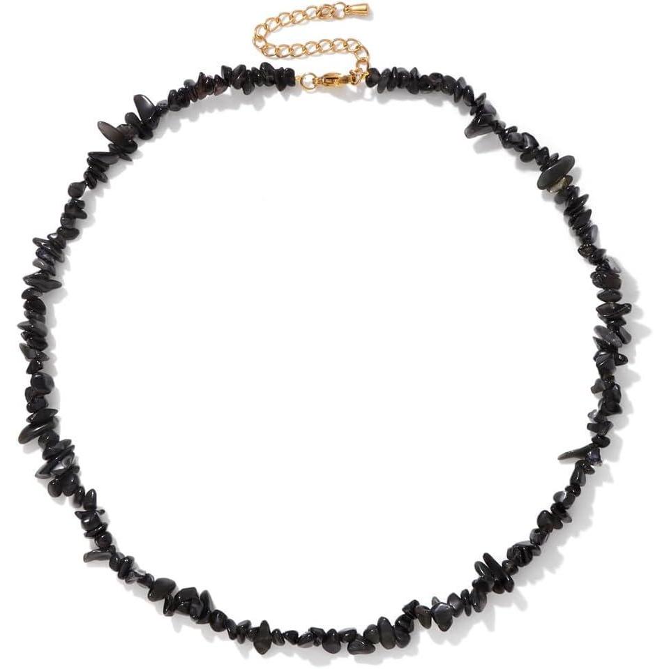 imageRaw Crystal Necklaces for Women 58mm Handmade Natural Stone Necklace Beaded Choker Necklace Healing Crystal Necklace Gemstone Necklace Raw Crystal Beaded Necklace for HerObsidian