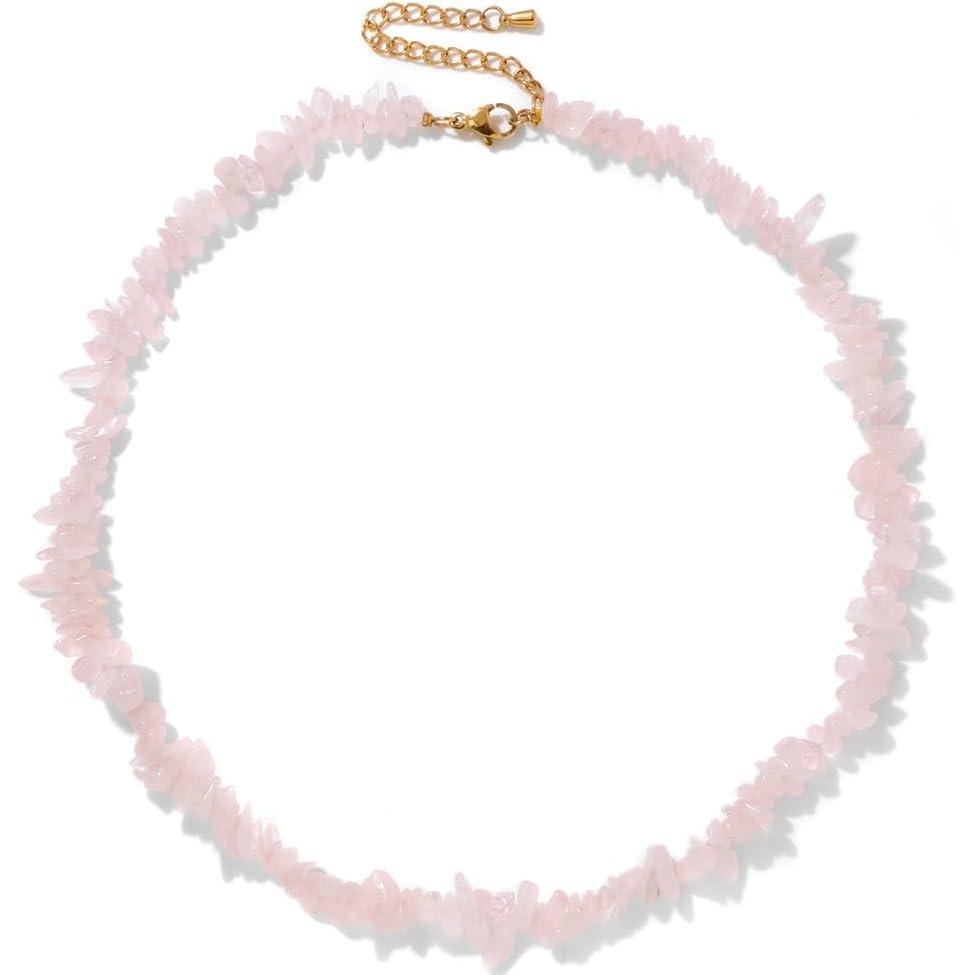 imageRaw Crystal Necklaces for Women 58mm Handmade Natural Stone Necklace Beaded Choker Necklace Healing Crystal Necklace Gemstone Necklace Raw Crystal Beaded Necklace for HerRose Quartz