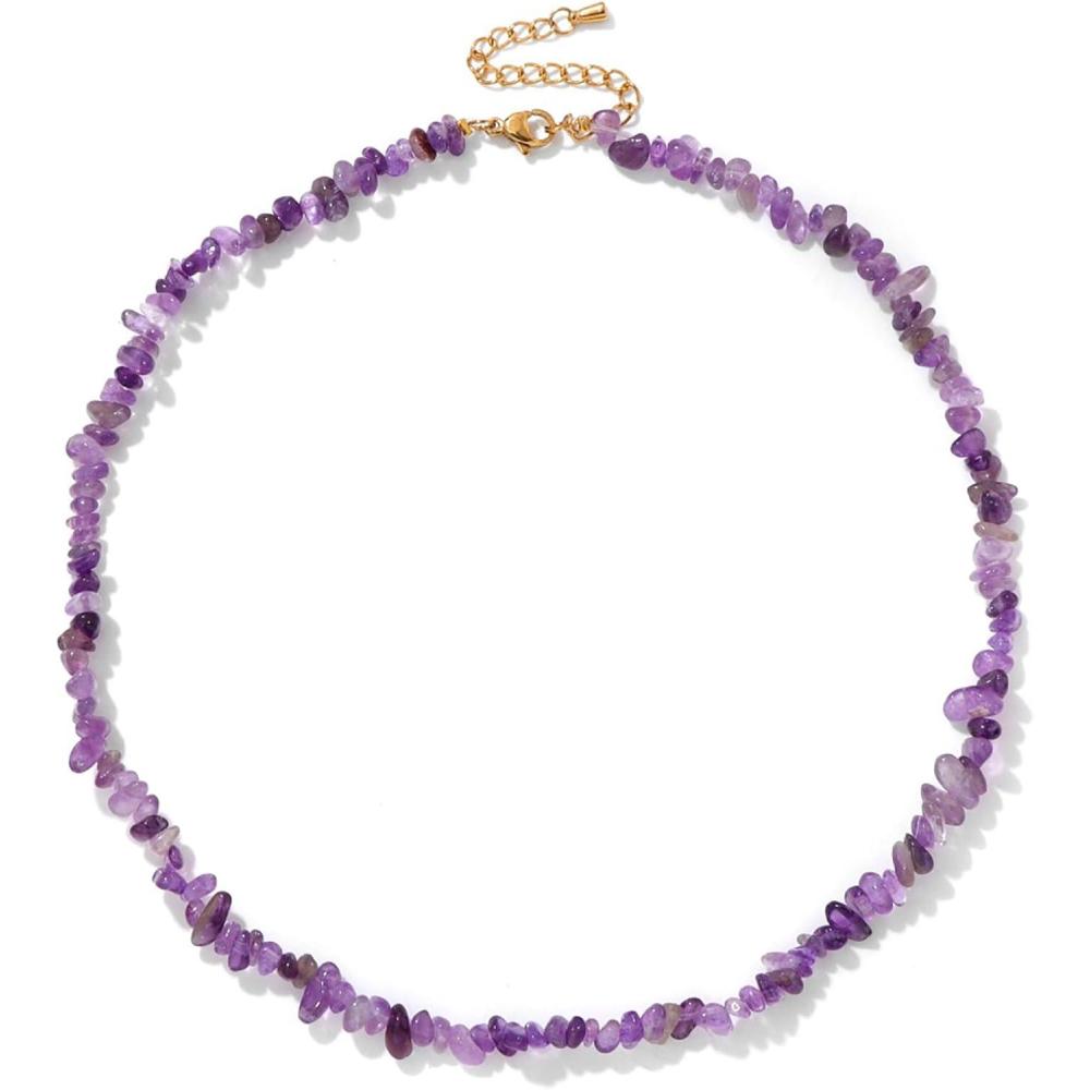 imageRaw Crystal Necklaces for Women 58mm Handmade Natural Stone Necklace Beaded Choker Necklace Healing Crystal Necklace Gemstone Necklace Raw Crystal Beaded Necklace for HerAmethyst