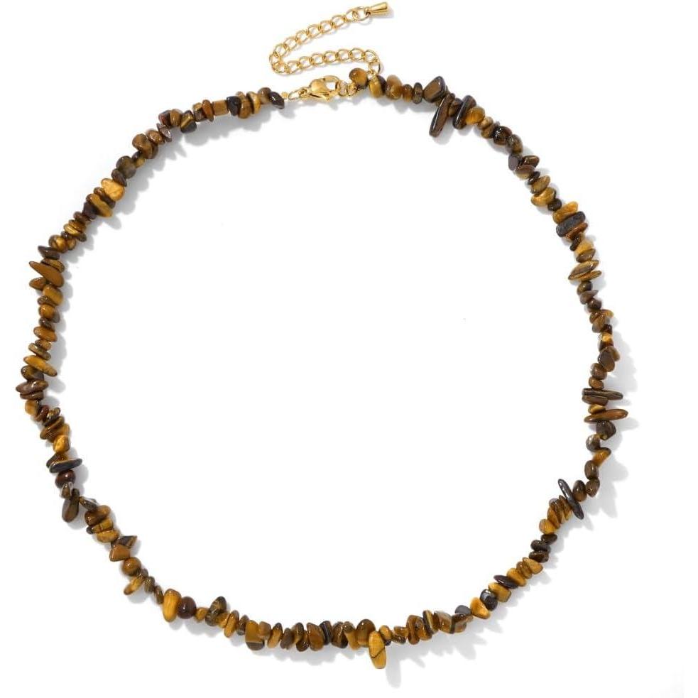 imageRaw Crystal Necklaces for Women 58mm Handmade Natural Stone Necklace Beaded Choker Necklace Healing Crystal Necklace Gemstone Necklace Raw Crystal Beaded Necklace for HerTiger Eye