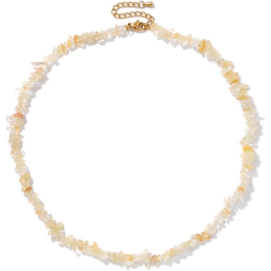 imageRaw Crystal Necklaces for Women 58mm Handmade Natural Stone Necklace Beaded Choker Necklace Healing Crystal Necklace Gemstone Necklace Raw Crystal Beaded Necklace for HerCitrine