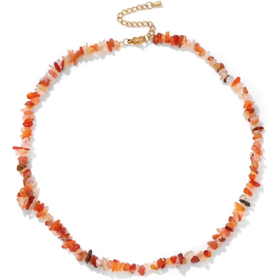 imageRaw Crystal Necklaces for Women 58mm Handmade Natural Stone Necklace Beaded Choker Necklace Healing Crystal Necklace Gemstone Necklace Raw Crystal Beaded Necklace for HerCarnelian