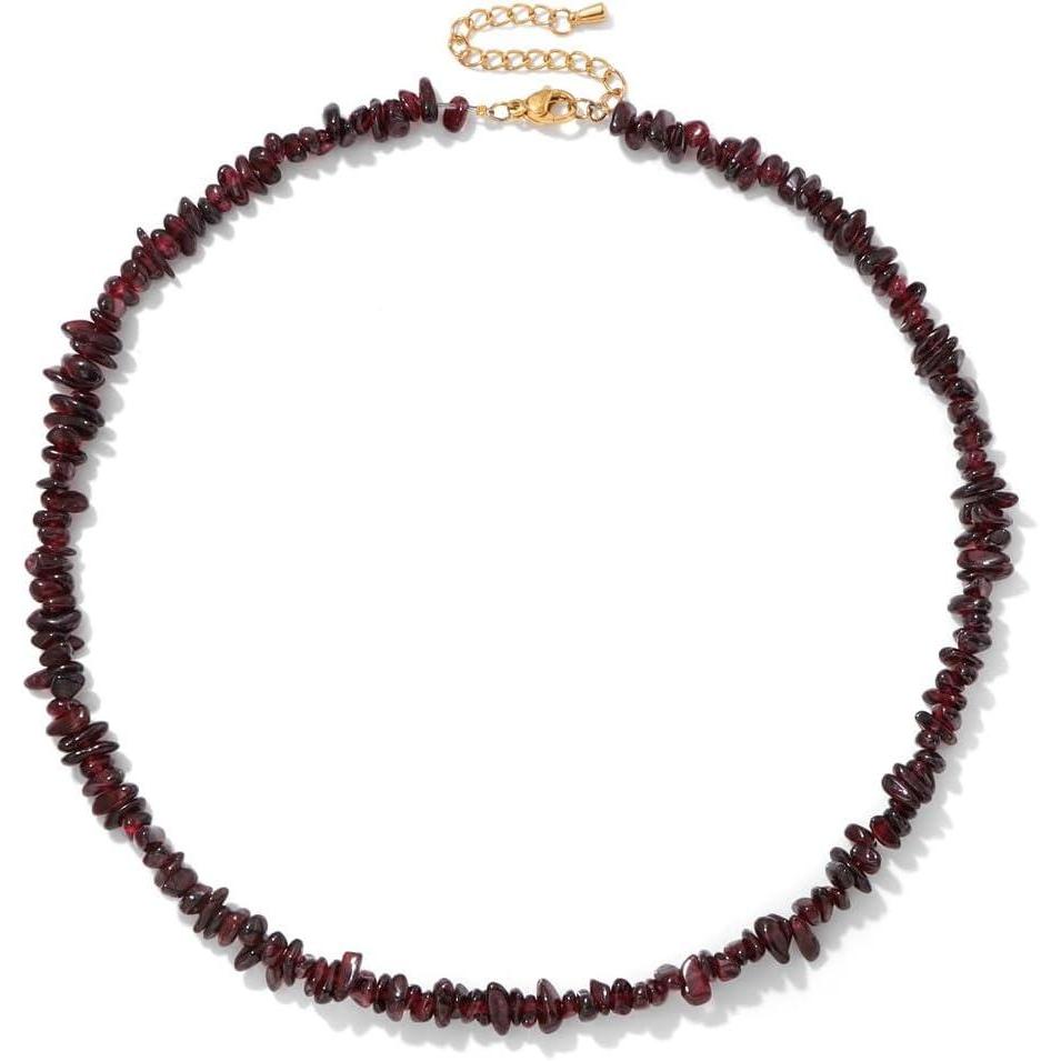 imageRaw Crystal Necklaces for Women 58mm Handmade Natural Stone Necklace Beaded Choker Necklace Healing Crystal Necklace Gemstone Necklace Raw Crystal Beaded Necklace for HerGarnet