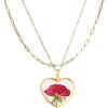 Lit Wall Birth Flower Necklaces for Women Gold 2Pcs 18K Gold Plated Handmade Pressed Flower Necklace Heart Shaped Birth Month Flower Necklace Flower Pendant Necklace Birthday Gifts for Women(June Birth Flower)