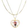 Lit Wall Birth Flower Necklaces for Women Gold 2Pcs 18K Gold Plated Handmade Pressed Flower Necklace Heart Shaped Birth Month Flower Necklace Flower Pendant Necklace Birthday Gifts for Women(August Birth Flower)