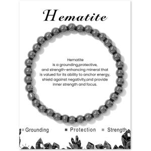 Crystal Bracelet for Women Spiritual 6mm Natural Stone Bracelets Handmade Stretch Crystal Beaded Bracelets Energy Gemstone Bracelet Healing Bracelet Crystal Jewelry for Women Men(hematite)