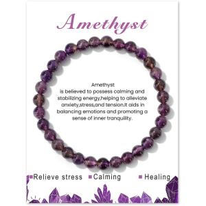 Crystal Bracelet for Women Spiritual 6mm Natural Stone Bracelets Handmade Stretch Crystal Beaded Bracelets Energy Gemstone Bracelet Healing Bracelet Crystal Jewelry for Women Men(amethyst)