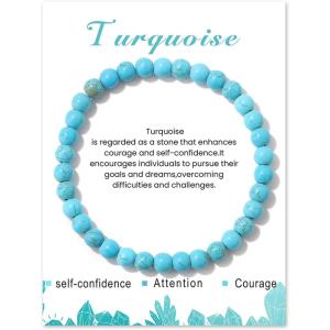 Crystal Bracelet for Women Spiritual 6mm Natural Stone Bracelets Handmade Stretch Crystal Beaded Bracelets Energy Gemstone Bracelet Healing Bracelet Crystal Jewelry for Women Men(turquoise)