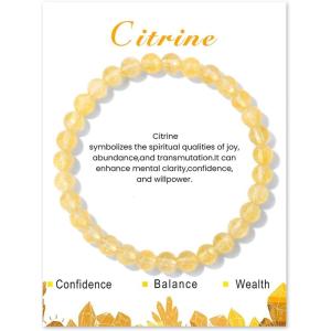 Crystal Bracelet for Women Spiritual 6mm Natural Stone Bracelets Handmade Stretch Crystal Beaded Bracelets Energy Gemstone Bracelet Healing Bracelet Crystal Jewelry for Women Men(citrine)