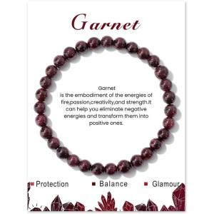 Crystal Bracelet for Women Spiritual 6mm Natural Stone Bracelets Handmade Stretch Crystal Beaded Bracelets Energy Gemstone Bracelet Healing Bracelet Crystal Jewelry for Women Men(garnet)