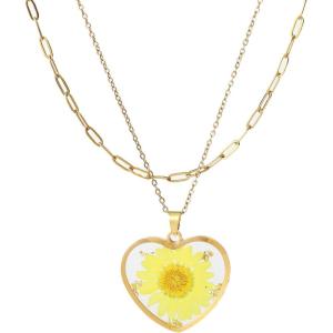 Lit Wall Birth Flower Necklaces for Women Gold 2Pcs 18K Gold Plated Handmade Pressed Flower Necklace Heart Shaped Birth Month Flower Necklace Flower Pendant Necklace Birthday Gifts for Women(October Birth Flower)