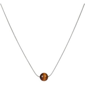 Lit Wall Crystal Necklaces for Women 10mm 18K Gold White Plated Crystal Pendant Natural Stone Necklace Adjustable Gemstone Necklace Healing Crystal Necklace Silver Necklaces for Women(Tiger Eye)