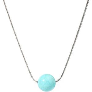 Lit Wall Crystal Necklaces for Women 10mm 18K Gold White Plated Crystal Pendant Natural Stone Necklace Adjustable Gemstone Necklace Healing Crystal Necklace Silver Necklaces for Women(Turquoise)