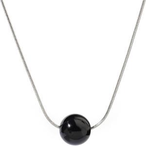Lit Wall Crystal Necklaces for Women 10mm 18K Gold White Plated Crystal Pendant Natural Stone Necklace Adjustable Gemstone Necklace Healing Crystal Necklace Silver Necklaces for Women(Black Obsidian)