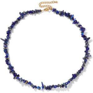 Raw Crystal Necklaces for Women 5-8mm Handmade Natural Stone Necklace Beaded Choker Necklace Healing Crystal Necklace Gemstone Necklace Raw Crystal Beaded Necklace for Her(Lapis Lazuli)