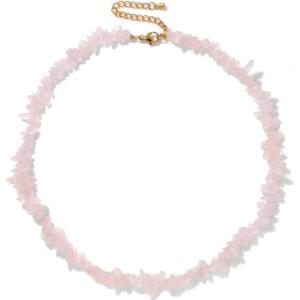 Raw Crystal Necklaces for Women 5-8mm Handmade Natural Stone Necklace Beaded Choker Necklace Healing Crystal Necklace Gemstone Necklace Raw Crystal Beaded Necklace for Her(Rose Quartz)