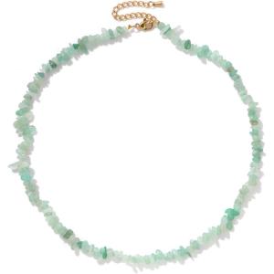 Raw Crystal Necklaces for Women 5-8mm Handmade Natural Stone Necklace Beaded Choker Necklace Healing Crystal Necklace Gemstone Necklace Raw Crystal Beaded Necklace for Her(Jade)