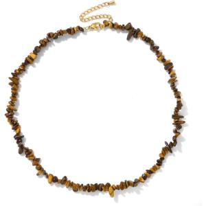 Raw Crystal Necklaces for Women 5-8mm Handmade Natural Stone Necklace Beaded Choker Necklace Healing Crystal Necklace Gemstone Necklace Raw Crystal Beaded Necklace for Her(Tiger Eye)