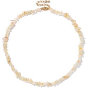 Raw Crystal Necklaces for Women 5-8mm Handmade Natural Stone Necklace Beaded Choker Necklace Healing Crystal Necklace Gemstone Necklace Raw Crystal Beaded Necklace for Her(Citrine)