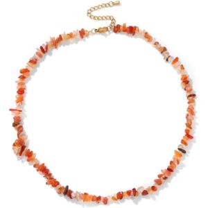 Raw Crystal Necklaces for Women 5-8mm Handmade Natural Stone Necklace Beaded Choker Necklace Healing Crystal Necklace Gemstone Necklace Raw Crystal Beaded Necklace for Her(Carnelian)