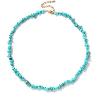 Raw Crystal Necklaces for Women 5-8mm Handmade Natural Stone Necklace Beaded Choker Necklace Healing Crystal Necklace Gemstone Necklace Raw Crystal Beaded Necklace for Her(Turquoise)