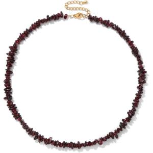 Raw Crystal Necklaces for Women 5-8mm Handmade Natural Stone Necklace Beaded Choker Necklace Healing Crystal Necklace Gemstone Necklace Raw Crystal Beaded Necklace for Her(Garnet)