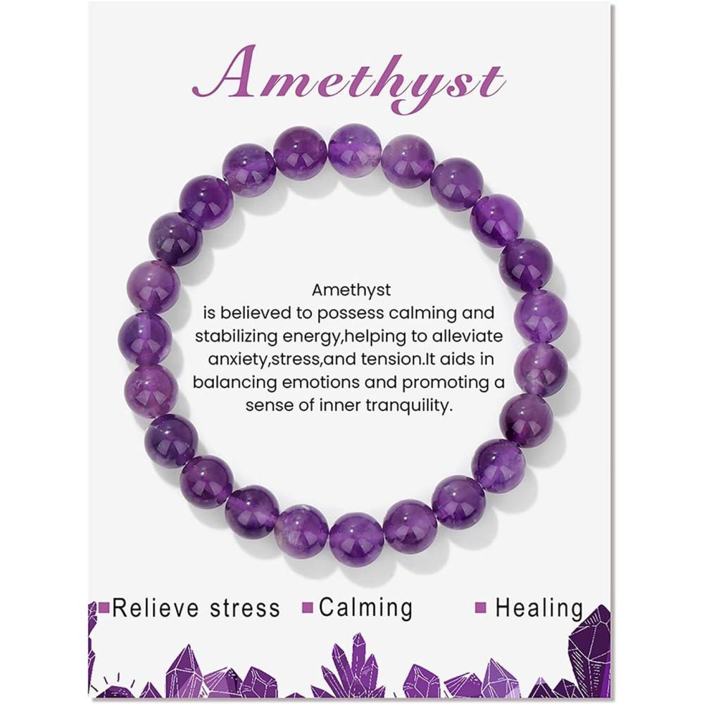 image:image8mm Healing Crystal Bracelet for Women Handmade Natural Stone Bracelets SemiPrecious Gemstone Bracelets Stretch Crystal Beaded Bracelets Healing Gifts for Womenamethyst