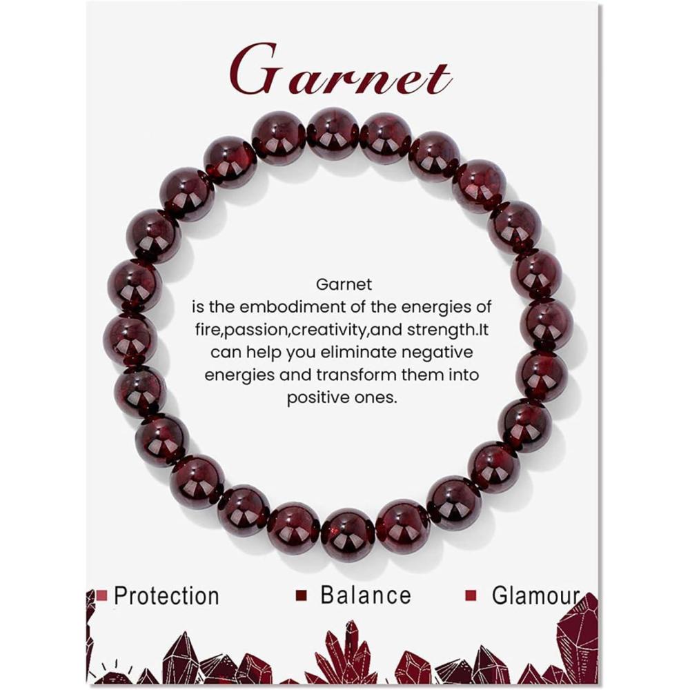 image:image8mm Healing Crystal Bracelet for Women Handmade Natural Stone Bracelets SemiPrecious Gemstone Bracelets Stretch Crystal Beaded Bracelets Healing Gifts for Womengarnet
