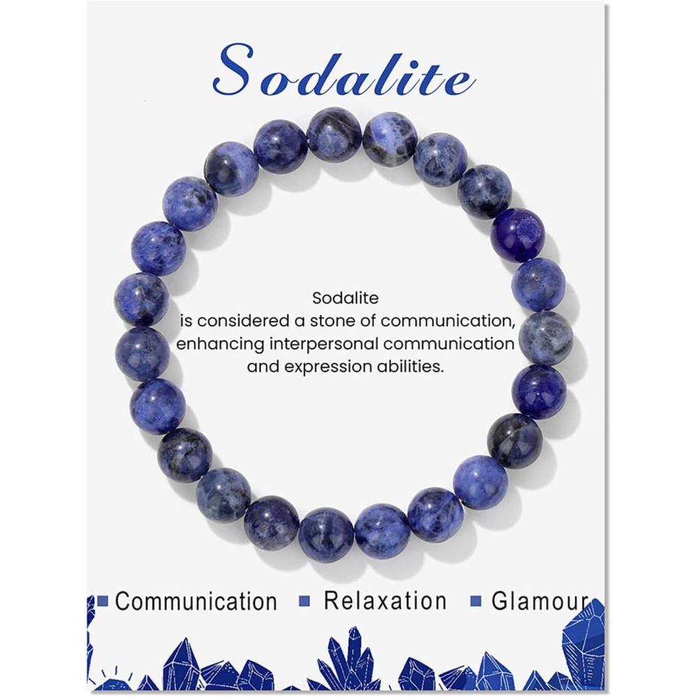image:image8mm Healing Crystal Bracelet for Women Handmade Natural Stone Bracelets SemiPrecious Gemstone Bracelets Stretch Crystal Beaded Bracelets Healing Gifts for Womensodalite