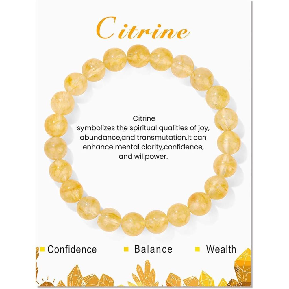 image:image8mm Healing Crystal Bracelet for Women Handmade Natural Stone Bracelets SemiPrecious Gemstone Bracelets Stretch Crystal Beaded Bracelets Healing Gifts for Womencitrine