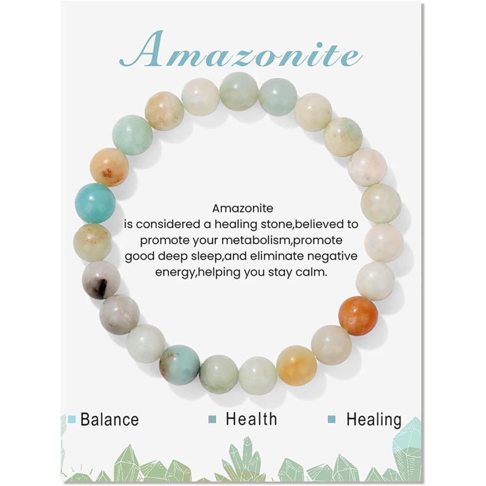 image:image8mm Healing Crystal Bracelet for Women Handmade Natural Stone Bracelets SemiPrecious Gemstone Bracelets Stretch Crystal Beaded Bracelets Healing Gifts for Womenamazonite