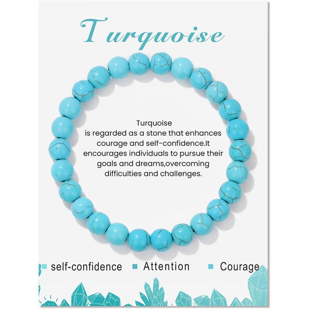 image:image8mm Healing Crystal Bracelet for Women Handmade Natural Stone Bracelets SemiPrecious Gemstone Bracelets Stretch Crystal Beaded Bracelets Healing Gifts for Womenturquoise