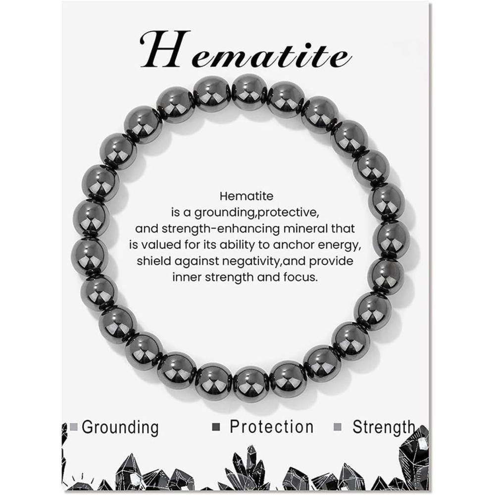 image:image8mm Healing Crystal Bracelet for Women Handmade Natural Stone Bracelets SemiPrecious Gemstone Bracelets Stretch Crystal Beaded Bracelets Healing Gifts for Womenhematite