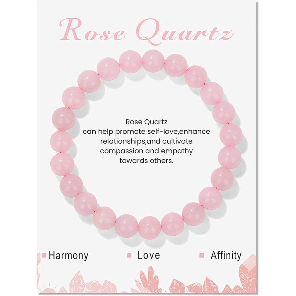 image:image8mm Healing Crystal Bracelet for Women Handmade Natural Stone Bracelets SemiPrecious Gemstone Bracelets Stretch Crystal Beaded Bracelets Healing Gifts for Womenrose quartz