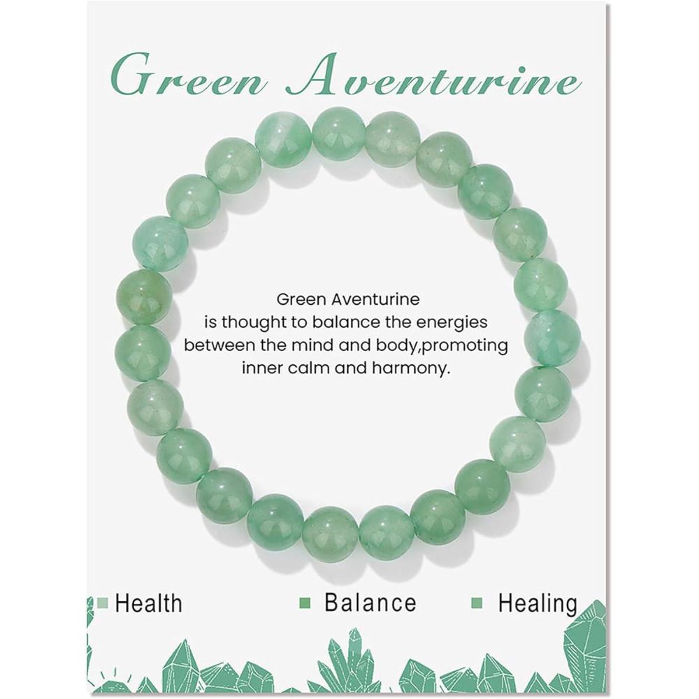 image:image8mm Healing Crystal Bracelet for Women Handmade Natural Stone Bracelets SemiPrecious Gemstone Bracelets Stretch Crystal Beaded Bracelets Healing Gifts for Womengreen aventurine