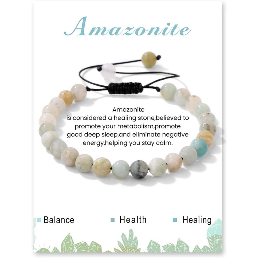 image:imageCrystal Bracelet for Women 6mm Natural Stone Bracelets Adjustable Handmade Beaded Bracelets Braided Gemstone Bracelet Healing Crystal Bracelet Crystal Jewelry for Womenamazonite