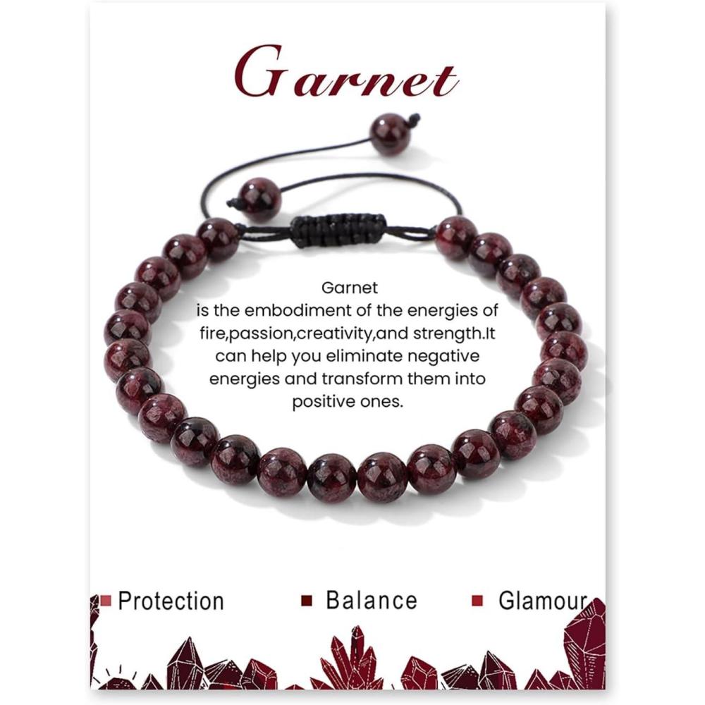 image:imageCrystal Bracelet for Women 6mm Natural Stone Bracelets Adjustable Handmade Beaded Bracelets Braided Gemstone Bracelet Healing Crystal Bracelet Crystal Jewelry for Womengarnet