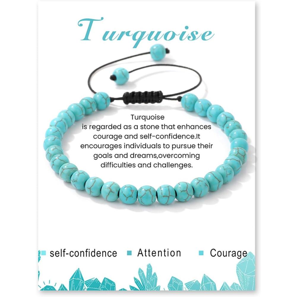 image:imageCrystal Bracelet for Women 6mm Natural Stone Bracelets Adjustable Handmade Beaded Bracelets Braided Gemstone Bracelet Healing Crystal Bracelet Crystal Jewelry for Womenturquoise