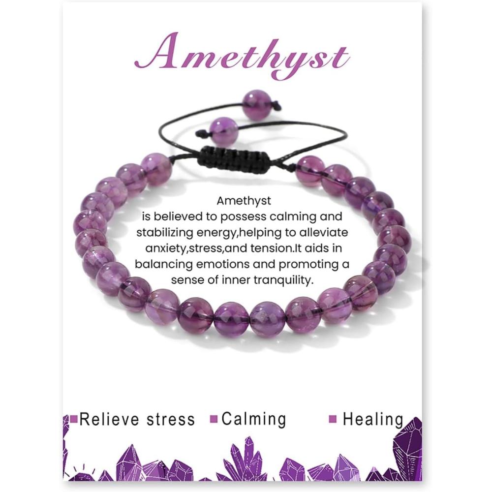 image:imageCrystal Bracelet for Women 6mm Natural Stone Bracelets Adjustable Handmade Beaded Bracelets Braided Gemstone Bracelet Healing Crystal Bracelet Crystal Jewelry for Womenamethyst