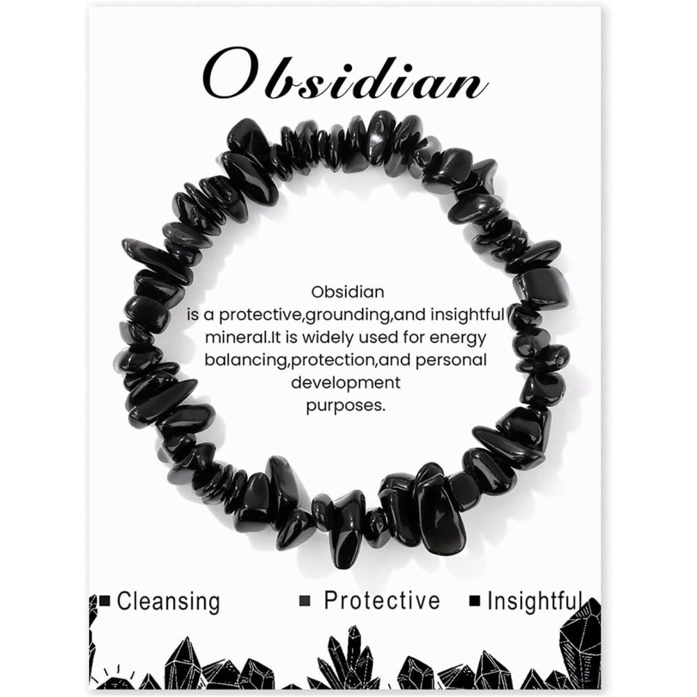 image:imageCrystal Bracelet for Women Handmade 8mm Raw Crystal Bracelets Natural Stone Bracelets SemiPrecious Gemstone Bracelets Stretch Healing Bracelet Jewelry Gifts for Womenblack obsidian