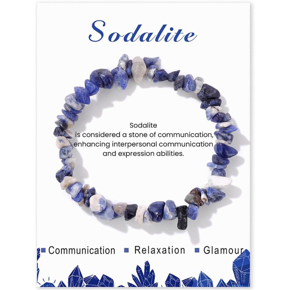 image:imageCrystal Bracelet for Women Handmade 8mm Raw Crystal Bracelets Natural Stone Bracelets SemiPrecious Gemstone Bracelets Stretch Healing Bracelet Jewelry Gifts for Womensodalite