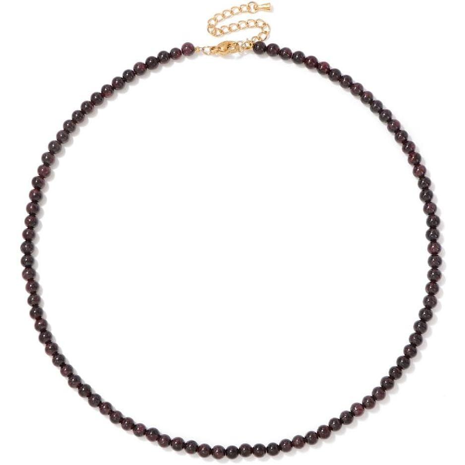 image:imageCrystal Necklaces for Women 4mm Handmade Natural Stone Choker Beaded Necklace Healing Crystal Necklace Gemstone Necklace Crystal Bead Necklace for WomenGarnet