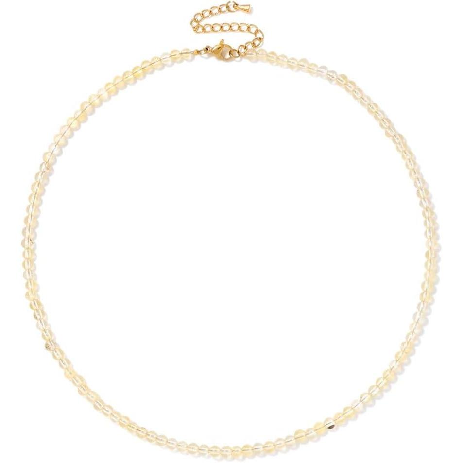 image:imageCrystal Necklaces for Women 4mm Handmade Natural Stone Choker Beaded Necklace Healing Crystal Necklace Gemstone Necklace Crystal Bead Necklace for WomenCitrine