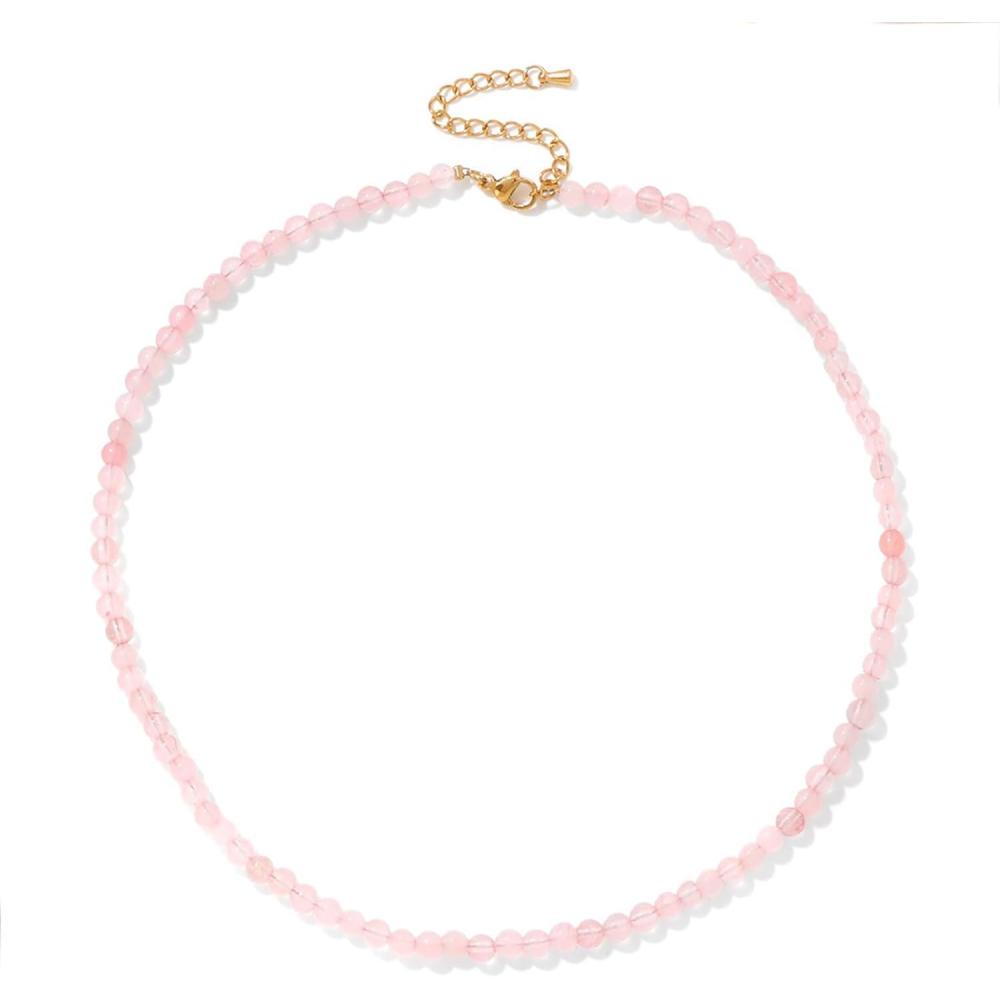 image:imageCrystal Necklaces for Women 4mm Handmade Natural Stone Choker Beaded Necklace Healing Crystal Necklace Gemstone Necklace Crystal Bead Necklace for WomenRose Quartz