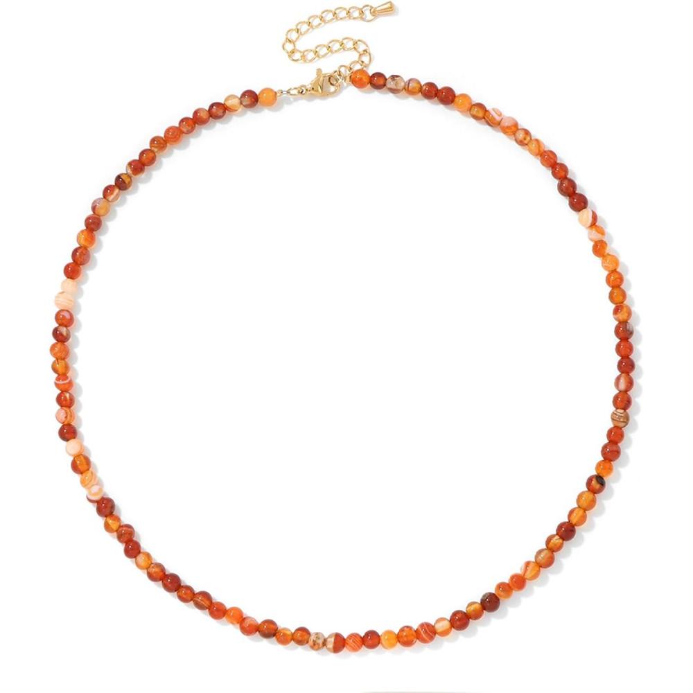 image:imageCrystal Necklaces for Women 4mm Handmade Natural Stone Choker Beaded Necklace Healing Crystal Necklace Gemstone Necklace Crystal Bead Necklace for WomenCarnelian