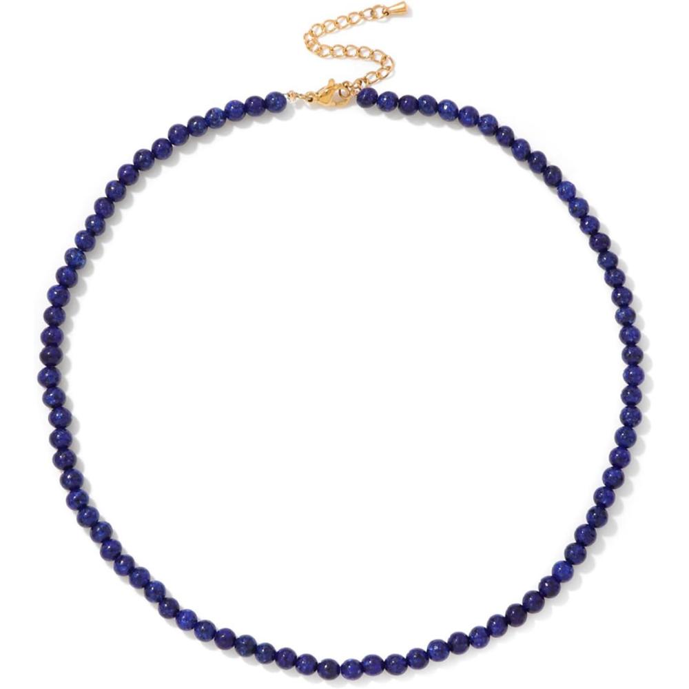 image:imageCrystal Necklaces for Women 4mm Handmade Natural Stone Choker Beaded Necklace Healing Crystal Necklace Gemstone Necklace Crystal Bead Necklace for WomenLapis Lazuli