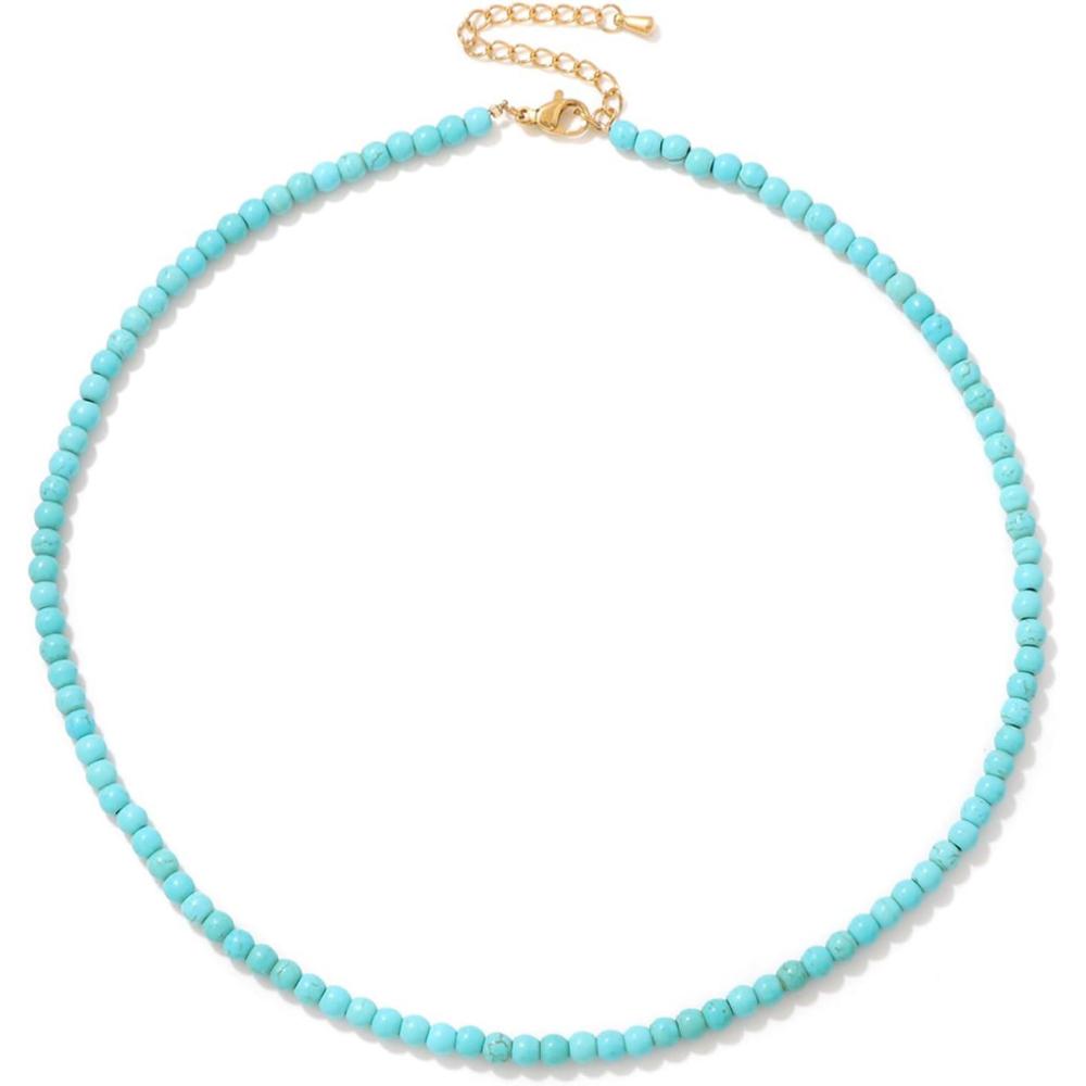 image:imageCrystal Necklaces for Women 4mm Handmade Natural Stone Choker Beaded Necklace Healing Crystal Necklace Gemstone Necklace Crystal Bead Necklace for WomenTurquoise