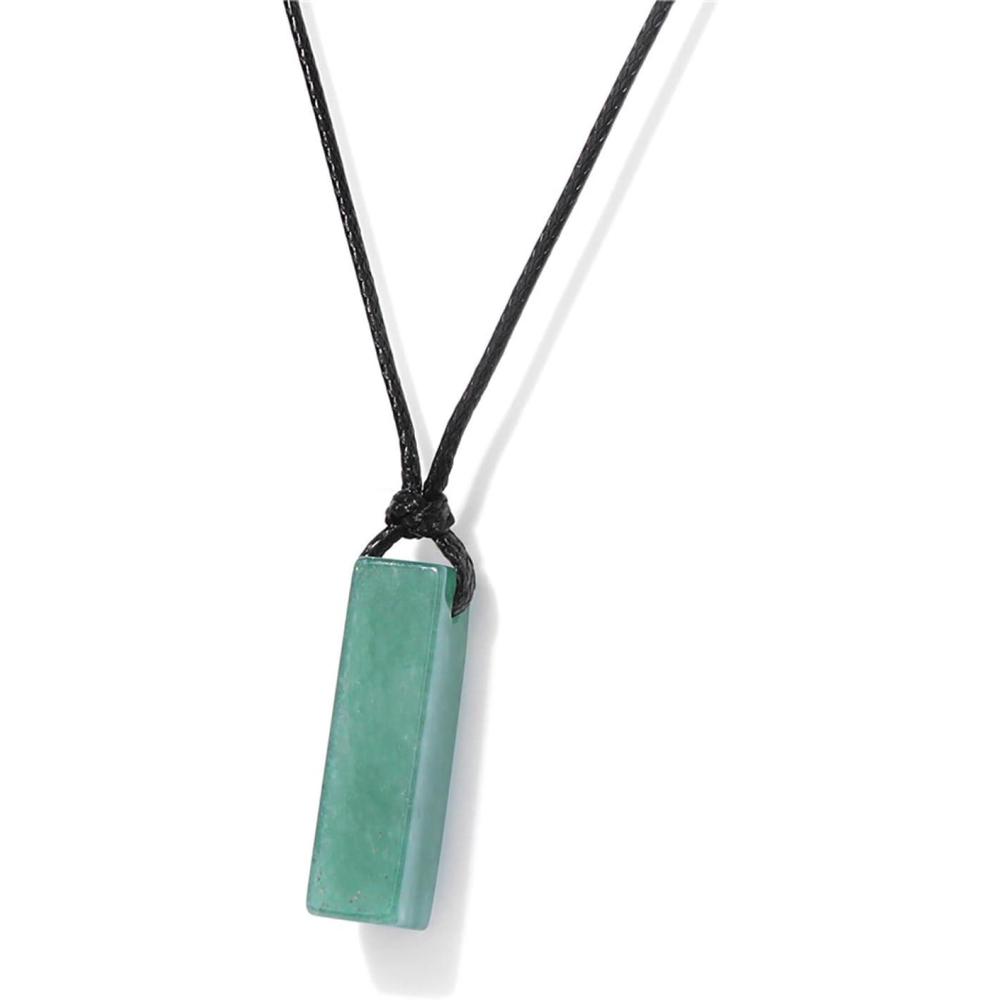 image:imageCrystal Necklaces for Women Gemstone Pendant Necklace Adjustable Handmade Black Rope Natural Stone Spiritual Necklace Energy Crystals and Healing Stones Necklace for Mengreen aventurine